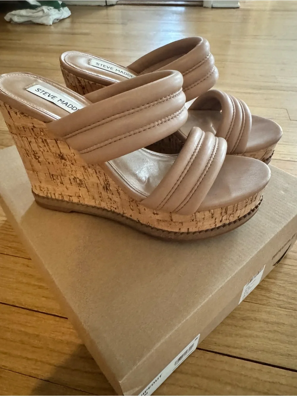 Steve Madden Women's Tan Cork Wipeout Wedge Sandals 8.5